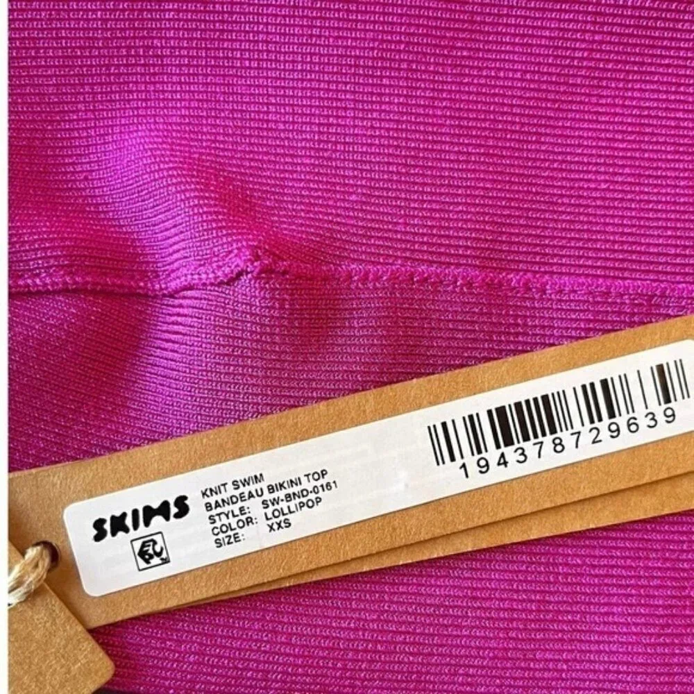 NWT Skims XXS Swim Knit Bandeau Strapless Bikini Top Lollipop Pink